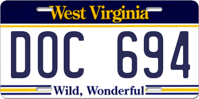WV license plate DOC694