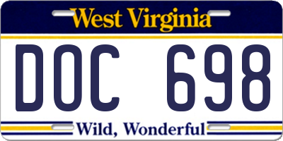 WV license plate DOC698