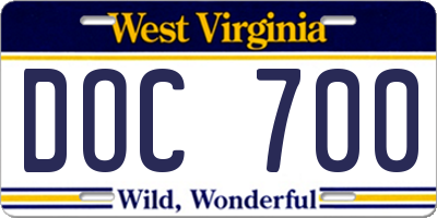 WV license plate DOC700