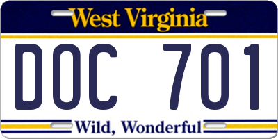 WV license plate DOC701