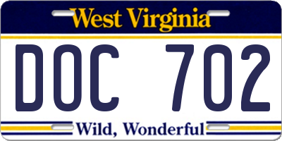 WV license plate DOC702