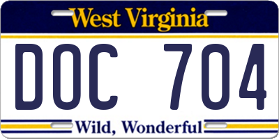 WV license plate DOC704