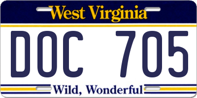 WV license plate DOC705
