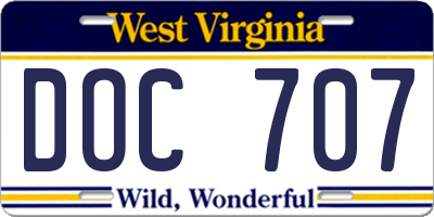 WV license plate DOC707