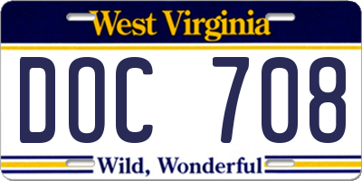 WV license plate DOC708
