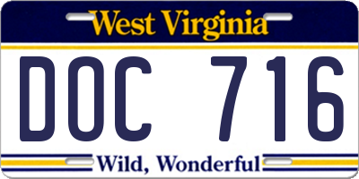 WV license plate DOC716