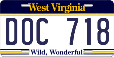 WV license plate DOC718