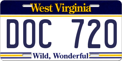 WV license plate DOC720