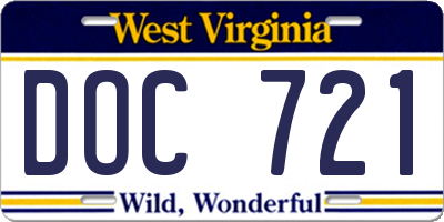 WV license plate DOC721