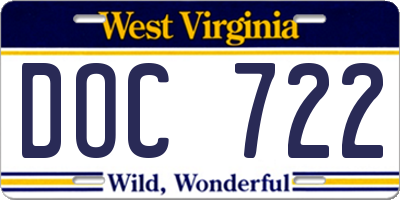 WV license plate DOC722