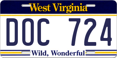 WV license plate DOC724
