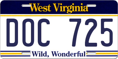 WV license plate DOC725