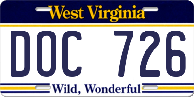 WV license plate DOC726