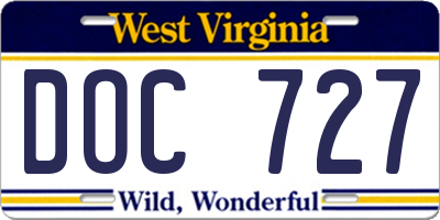 WV license plate DOC727