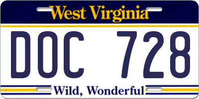 WV license plate DOC728