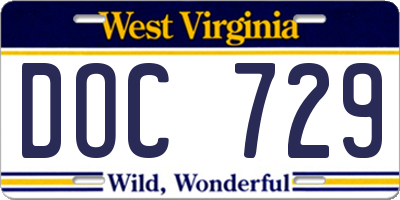 WV license plate DOC729