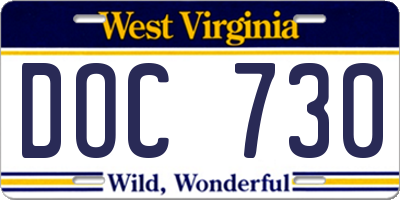 WV license plate DOC730