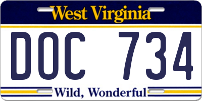 WV license plate DOC734