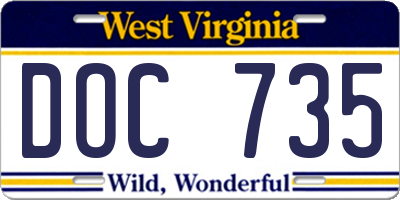 WV license plate DOC735