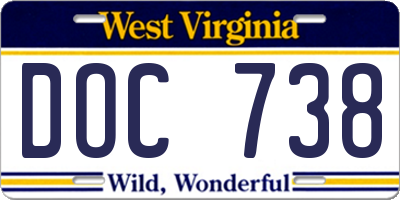 WV license plate DOC738