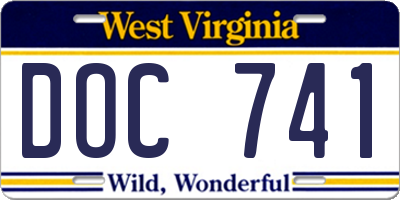 WV license plate DOC741