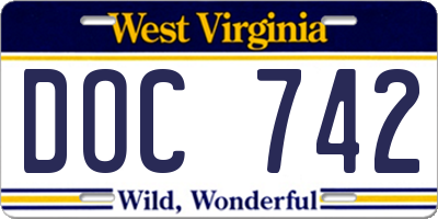 WV license plate DOC742
