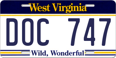 WV license plate DOC747