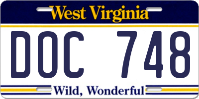 WV license plate DOC748
