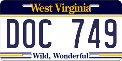 WV license plate DOC749