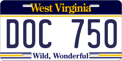 WV license plate DOC750