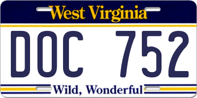 WV license plate DOC752