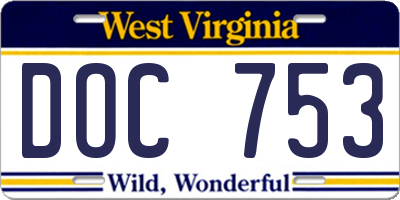 WV license plate DOC753