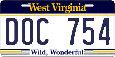 WV license plate DOC754