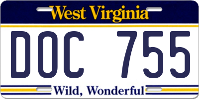 WV license plate DOC755