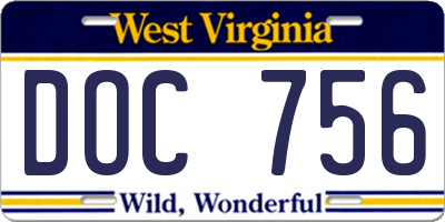 WV license plate DOC756