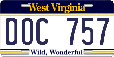 WV license plate DOC757