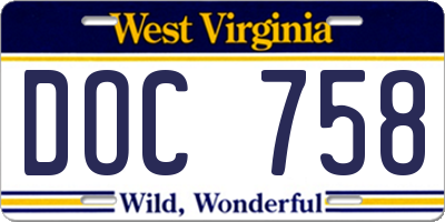 WV license plate DOC758