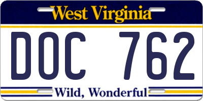 WV license plate DOC762