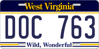 WV license plate DOC763