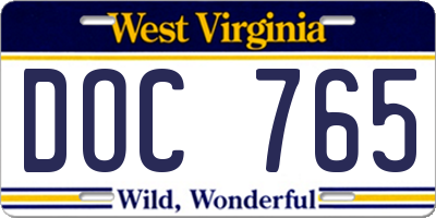 WV license plate DOC765