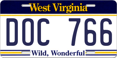 WV license plate DOC766
