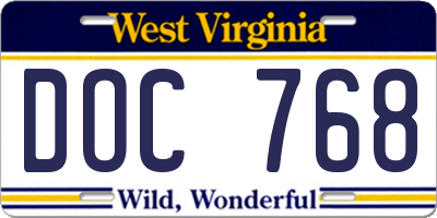 WV license plate DOC768
