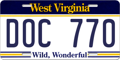WV license plate DOC770