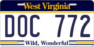 WV license plate DOC772