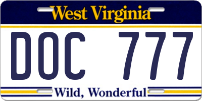 WV license plate DOC777