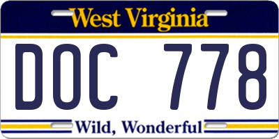 WV license plate DOC778