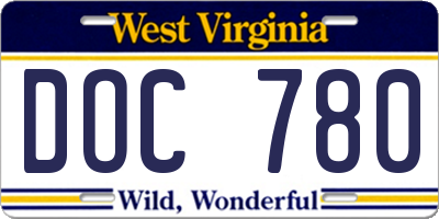 WV license plate DOC780