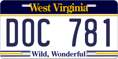 WV license plate DOC781