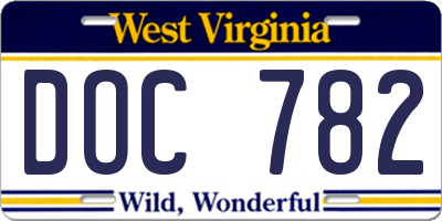 WV license plate DOC782