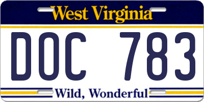WV license plate DOC783